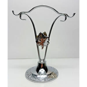 Vtg Salt Pepper Shaker STAND ONLY Silver Metal Leaf Botanical Leaf